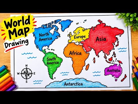 How to Draw World Map Easy Step by Step 🌍 | World Map Drawing for Beginners | Geography Art