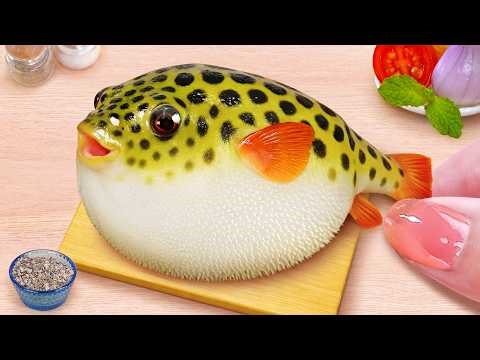 🐡 Hotpot Puffer Fish Amazing Miniature Fried Crispy Fugu Recipe 🏯 Japanese Style by Tina Mini Cook