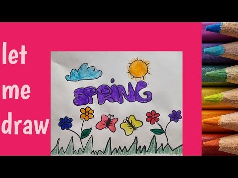 Spring Drawing for Beginners | Easy Colorful Flower and Butterfly Art