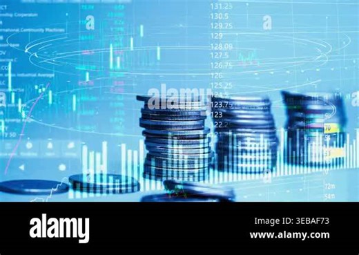 High-quality 4K footage featuring a futuristic financial data overlay on stacks of coins. Perfect for global investment, capital growth, and stock market analysis themes. Ideal for fintech, business news, banking, and wealth management content Stock Video Footage - Alamy