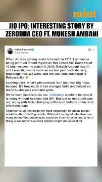 Jio IPO: Interesting story by Zerodha CEO Nithin Kamath featuring Mukesh Ambani | WATCH