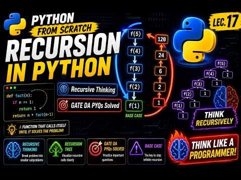 Recursion in Python | GATE DA PYQs & Recursive Thinking | Python From Scratch | Lec. 17