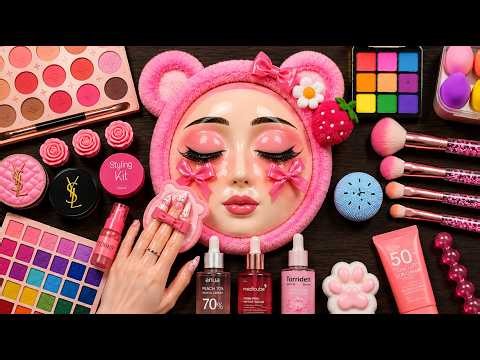 ASMR Satisfying Watermelon Base Makeup: Blending Cream & Foundation (No Talking)
