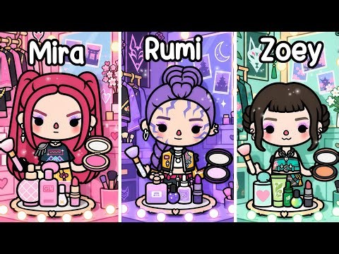 K-Pop Demon Hunters Makeup & Dress Up Tutorial! 💖 Rumi, Mira & Zoey | Toca Boca World | house ideas