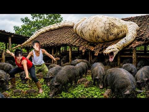 72 Hours Survival: Giant Albino Python Strikes Pig Farm – Father & Daughter Rescue Herd