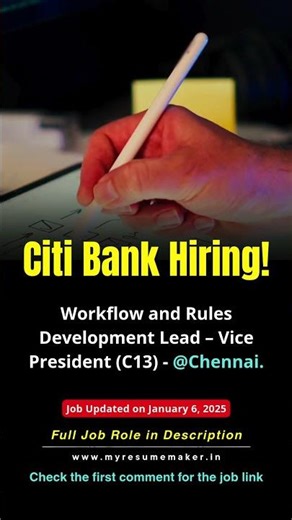 Citi hiring VP Workflow & Rules Development Lead in Chennai | Hybrid | Apply Now #chennaijobs