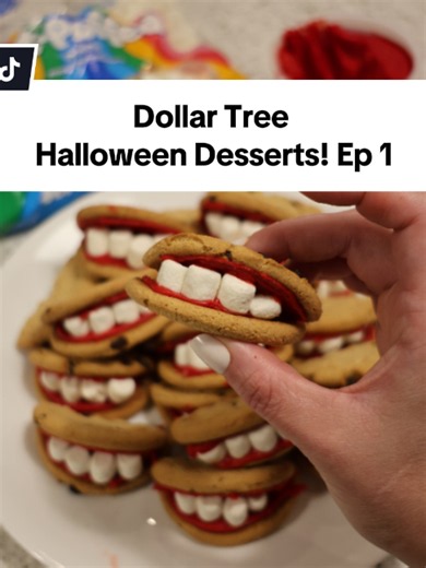 One of the easiest Halloween treats ever 👻🍪 Monster mouth cookies made with just chocolate chip cookies, frosting & marshmallows—all from Dollar Tree and less than $5! #DollarTreeFinds #HalloweenTreats #HalloweenDesserts #EasyDesserts #budgetrecipes