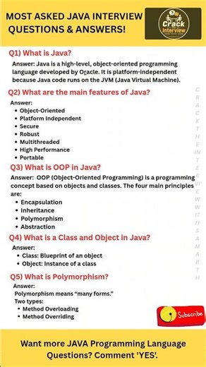 Top 5 Most Asked Java Interview Questions & Answers for Freshers #Java #InterviewQuestions #CoreJava