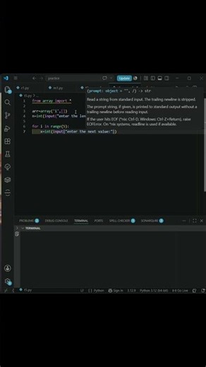 Python Array Program: Take User Input & Store in Array | Beginner Tutorial #python #100daysofcode