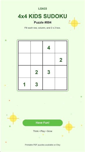 4x4 Kids Sudoku Challenge #004