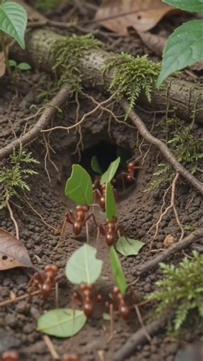 Leafcutter ant slice a perfect circle from a leaf and carry it back to its colony
