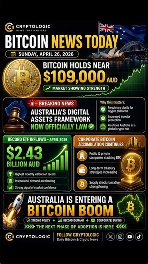 BITCOIN still around $109K AUD | Australia Crypto Law Now Official + $2.43B ETF April Surge 🇦🇺