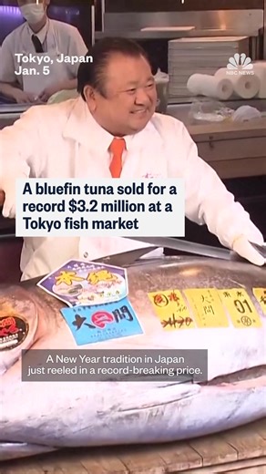 A massive 535-pound bluefin tuna sold for a record 510 million yen ($3.2 million) at the first auction of 2026 at Tokyo’s Toyosu fish market. | NBC News