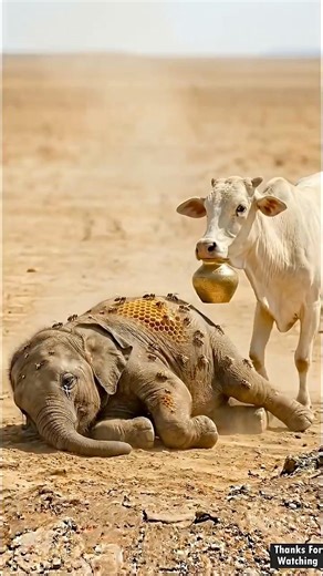 Elephant Survive From Bee Attack🐝 Cow Saved Life| #cow #elephant #shiva #beeattack #ai #emotional