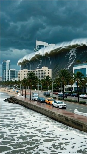 A GIANT BLACK TSUNAMI SWALLOWS MIAMI BEACH! 🌊🇺🇸#MiamiBeach #Tsunami #DisasterVideos