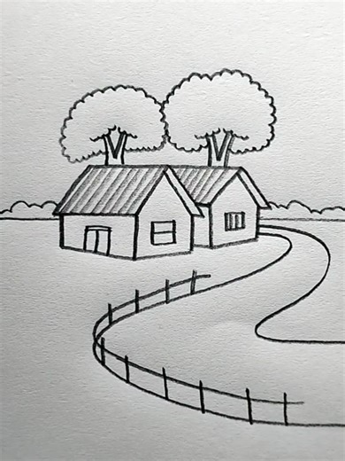 Simple Village House Drawing Step by Step
