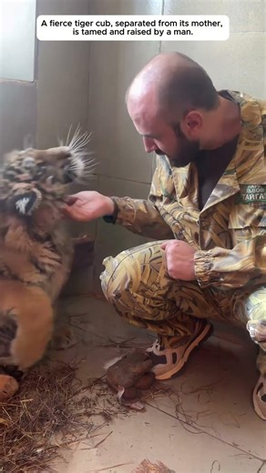 The ferocious tiger cub was raised by a group of people. #tiger #animals #shorts