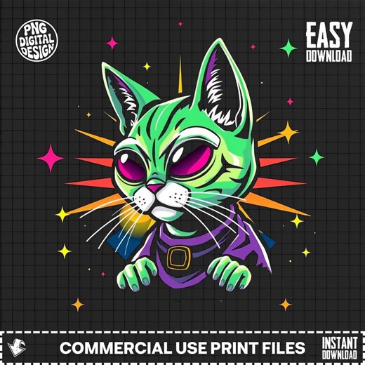 Cosmic Alien Cat PNG Digital File, Y2K Vibrant Galactic Kitty, Space Theme Digital Art, Sci-fi Pet Sublimation Design, Unique Cat Lover Gift - Etsy