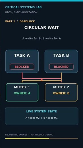 RTOS Deadlock Explained 🔒 | Two Tasks, Two Mutexes | Part 1 #Shorts #avionics #rtos