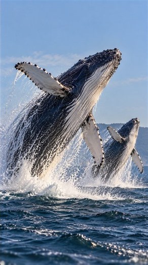 Two Humpback Whales Breach the Ocean in a Spectacular Display! 🐋 #shorts