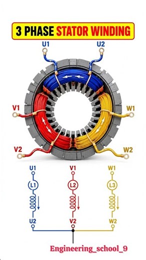 3 Phase Motor Stator Winding Explained ⚡ | U1 V1 W1 U2 V2 W2 | Star Connection ⚡️🔥