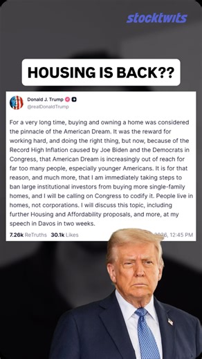 Stocktwits on Instagram: "Trump’s recent post proposes a ban to institutional investors from buying single-family homes 👀"