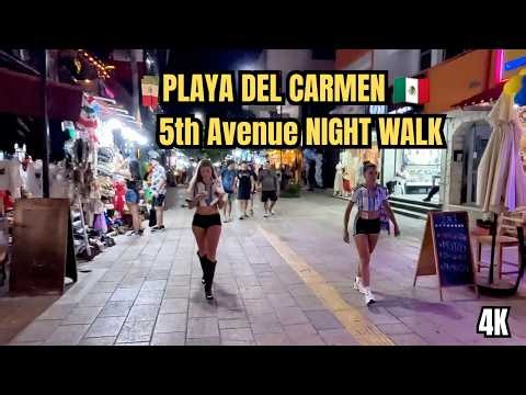Walking 5th Avenue Playa del Carmen 4K | Sunset to Night POV Mexico