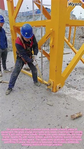 heavy equipment fails worker drives large spike into machine with hammer
