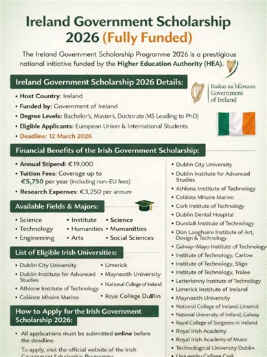 Ireland Government Scholarship 2026: Fully Funded Opportunities