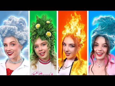 Fire vs Water vs Air vs Earth Sister! Four Elements Family in Real Life