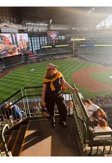 the Milwaukee Brewers are one win away from the first World Series title in team history and I’ve never been prouder to be born in Wisconsin ⚾️💙 my mom is their BIGGEST fan, so when she asked if I’d fly home from San Francisco for Game 1 at Miller Park (sorry, American Family Field) if she bought the tickets... OBVIOUSLY!! Fanatics hooked her up with a full Milwaukee Brewers fit since her old shirt was apparently bad luck lol. it worked!! one more win and Wisconsin gets its parade!!! #brewers #