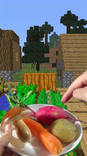 Eating EVERY Minecraft Vegetable At Once! 🥕🥔🍲 #shorts