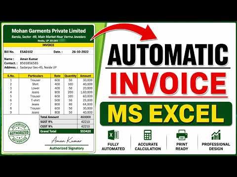 Fully 🔥 Automatic invoice in Excel | Creat Invoice Bill in Excel | Ms Excel
