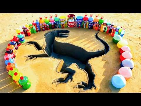 How to Make a Giant Dinosaur Pit with Cement, Big Coca-Cola, Mtn Dew, Fanta vs Mentos and Soda