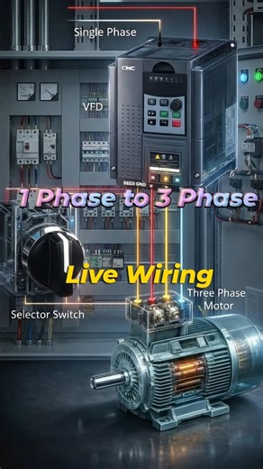 Single Phase to 3 Phase VFD Wiring Connection | VFD Control with Selector Switch #singlephase #shots