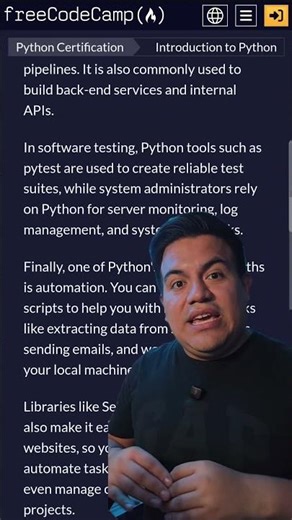 Aprende Python con FreeCodeaCamp con explicaciones y laboratorios para que practique ahí mismo.
