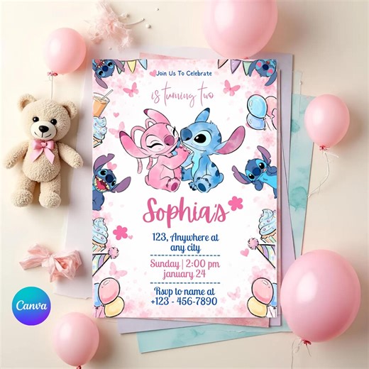 Blue Alien Invite | Cute Monster Party Invitation | Editable Girl 2nd Birthday Invite | Printable Watercolor Canva | Instant Download - Etsy