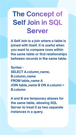 The Concept of Self Join in MS SQL Server #shorts #sqlserver #sqljoins