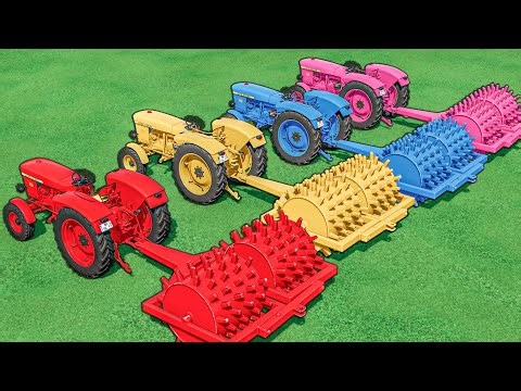 WORK with Colors - MEGA CULTIVATING ROLLER w Transporting Mini Tractors ! Farming Simulator 22