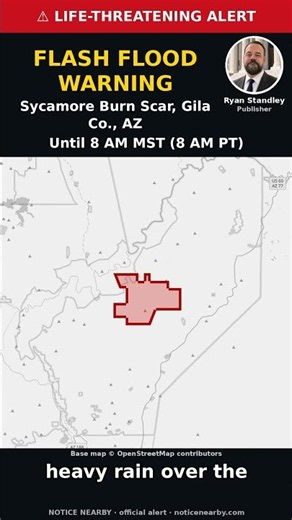 Flash Flood Warning: Sycamore Burn Scar, Gila County AZ until 8 AM MST #Shorts