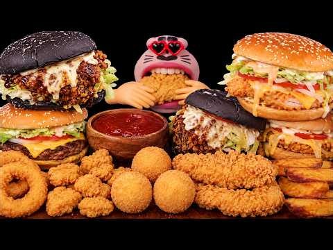 ASMR NEW YORK BURGER SPECIAL! SHRIMP BURGER & BLACK CHICKEN BURGER MUKBANG 🍔