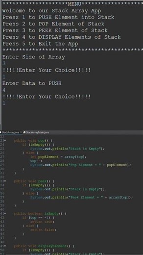 StackArray.java || Stack in Java Using Array | StackArray Class + Output