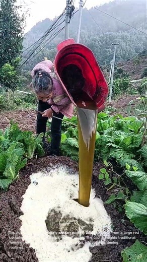Garden Fertilization: Pouring Liquid Fertilizer from Containers onto Crop Soil