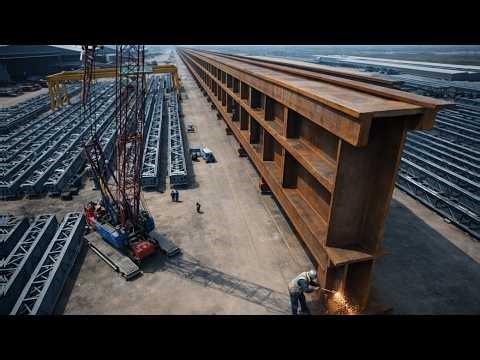 12m Steel Girders Built Like Skyscrapers. Fabrication Process and Industrial Engineering Documentary