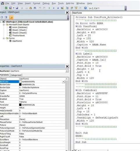 Insert and format the label field “Label2” Excel VBA