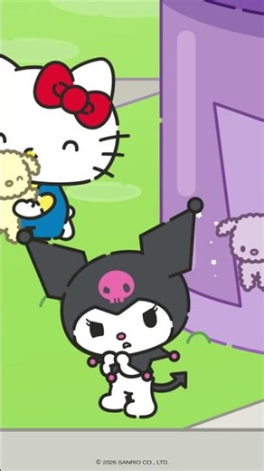 Kuromi has some fluffy new companions floating by her side! ☁️ #HelloKittyandFriends #Kuromi