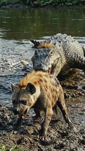 Giant Crocodile Attacks Hyena at Riverbank! #viral #wildlife #animals