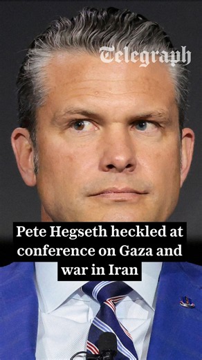 Pete Hegseth heckled by protestors at conference on Gaza and war in Iran