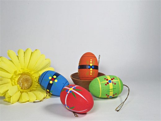 4 Matte Hand-painted Wooden Easter Eggs for Hanging on the Easter Tree - Etsy UK