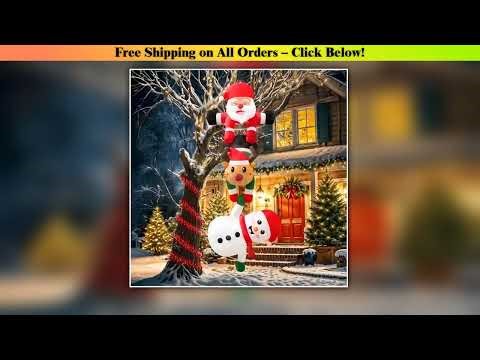 8FT Inflatable Christmas Climbing Santa Claus with Reindeer & Snowman, Built-in LED for Outdoor